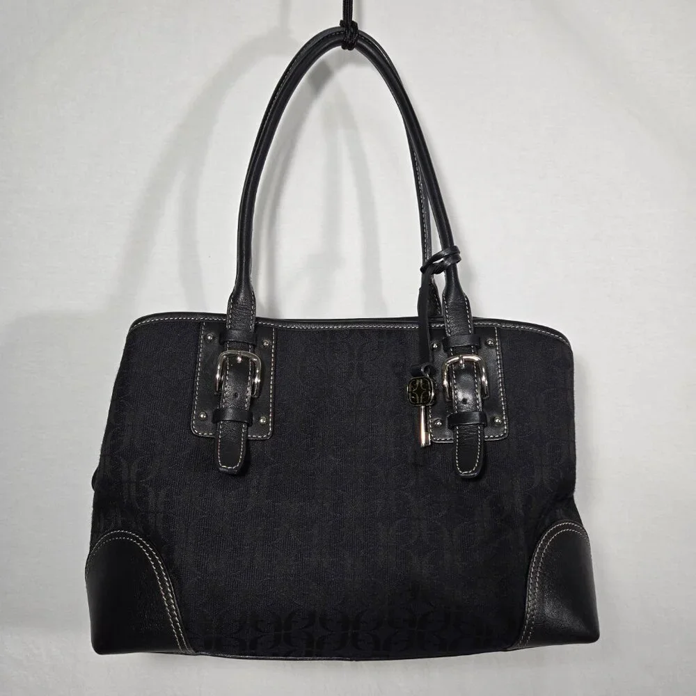Vintage FOSSIL Y2K Whimsigoth BLACK Signature Canvas Leather Trim Shoulder Bag. - Picture 7 of 17